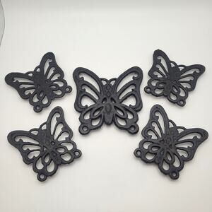 Set of 5 Vintage Cast Iron Butterfly Trivets Wall Decor 1970s Made in Taiwan
